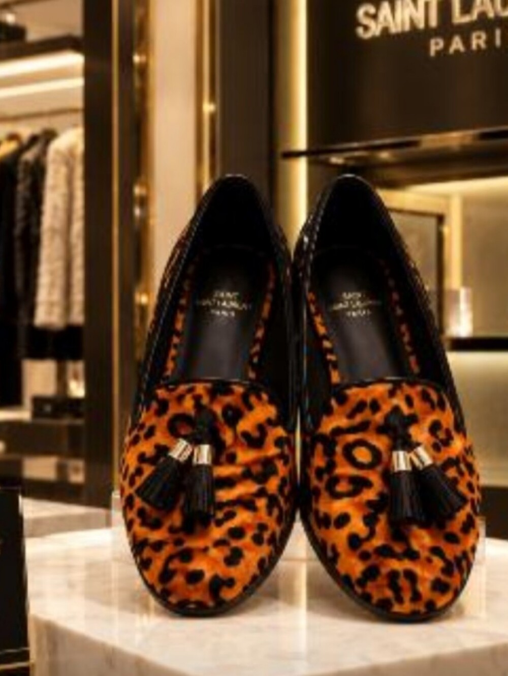 Sz 7 Call It Spring Leopard Print Tassel Loafers - Brown/Black